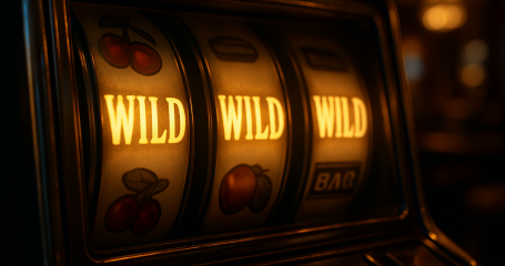 Close-up of slot machine reels with glowing sticky wild symbols amid traditional icons